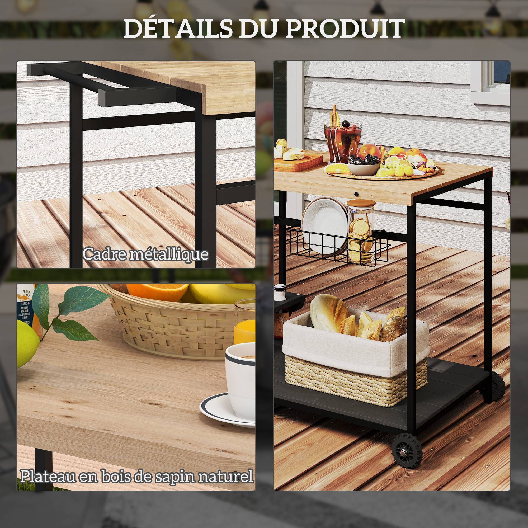 Desserte de jardin bois et métal naturel 97.5 x 65 x 81 cm - PANGIVO - Image 8
