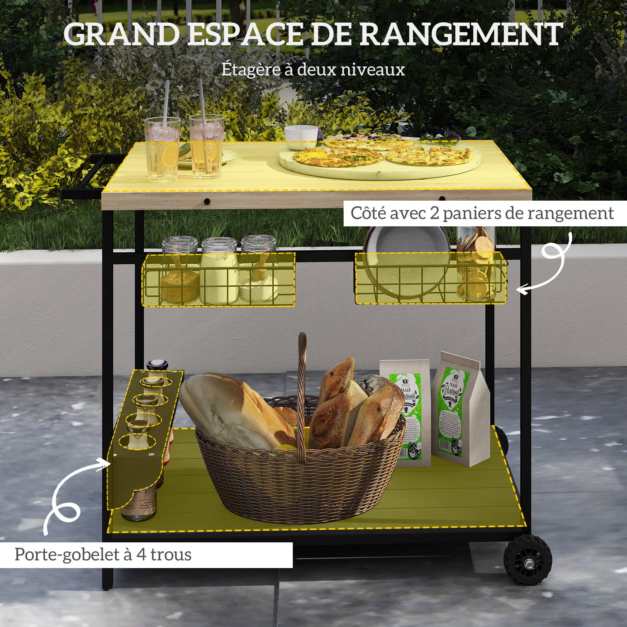 Desserte de jardin bois et métal naturel 97.5 x 65 x 81 cm - PANGIVO - Image 6