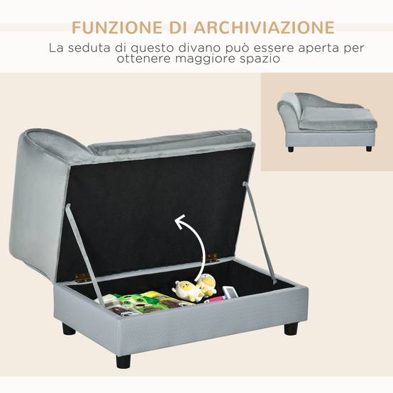 Canapé pour chien avec rangement et coussin, bois et polyester,76x45x43cm,gris clair - Image 7