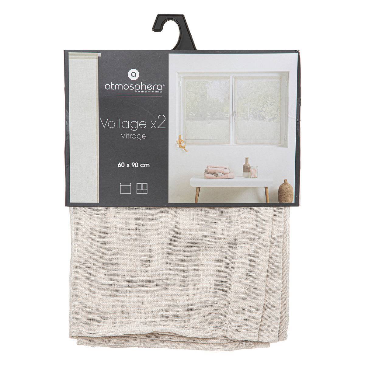 Atmosphera - Lot de 2 voilages "Fred" blanc 60x90cm - Atmosphera Créateur d'intérieur - Imagen 3