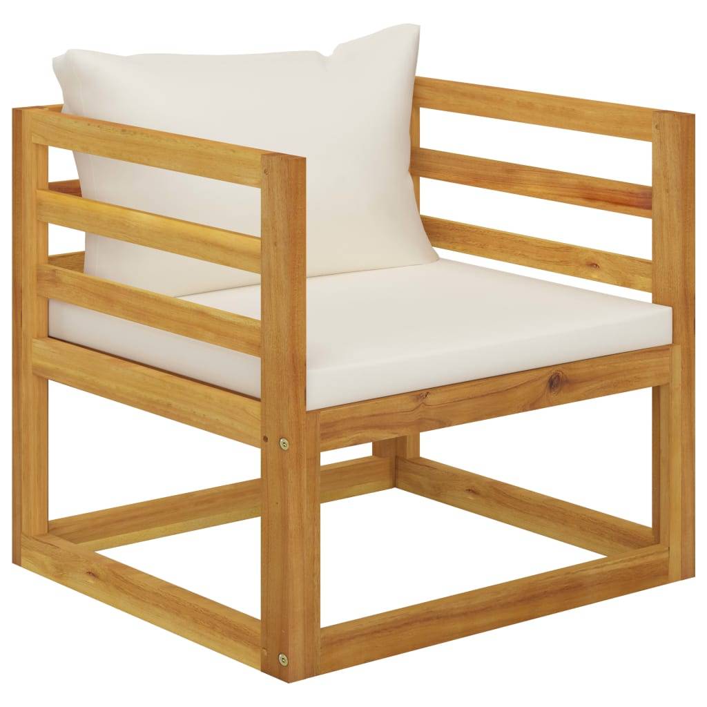 Helloshop26 - Salon de jardin meuble d'extérieur ensemble de mobilier 5 pièces avec coussin crème bois d'acacia solide - Imagen 6