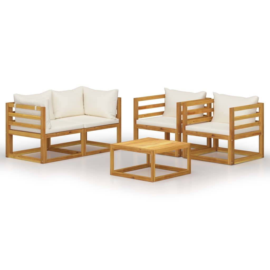 Helloshop26 - Salon de jardin meuble d'extérieur ensemble de mobilier 5 pièces avec coussin crème bois d'acacia solide - Imagen 1