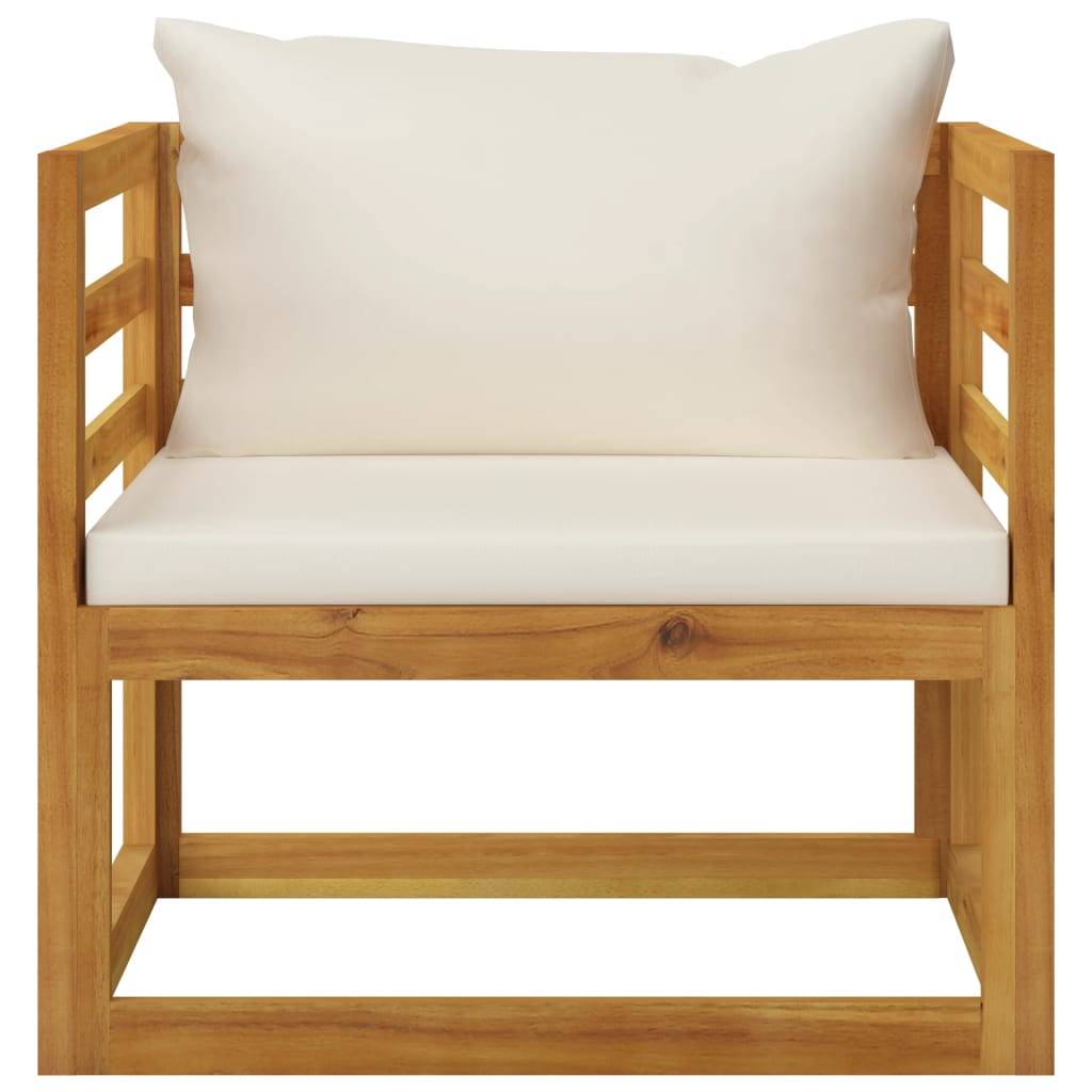 Helloshop26 - Salon de jardin meuble d'extérieur ensemble de mobilier 5 pièces avec coussin crème bois d'acacia solide - Imagen 7