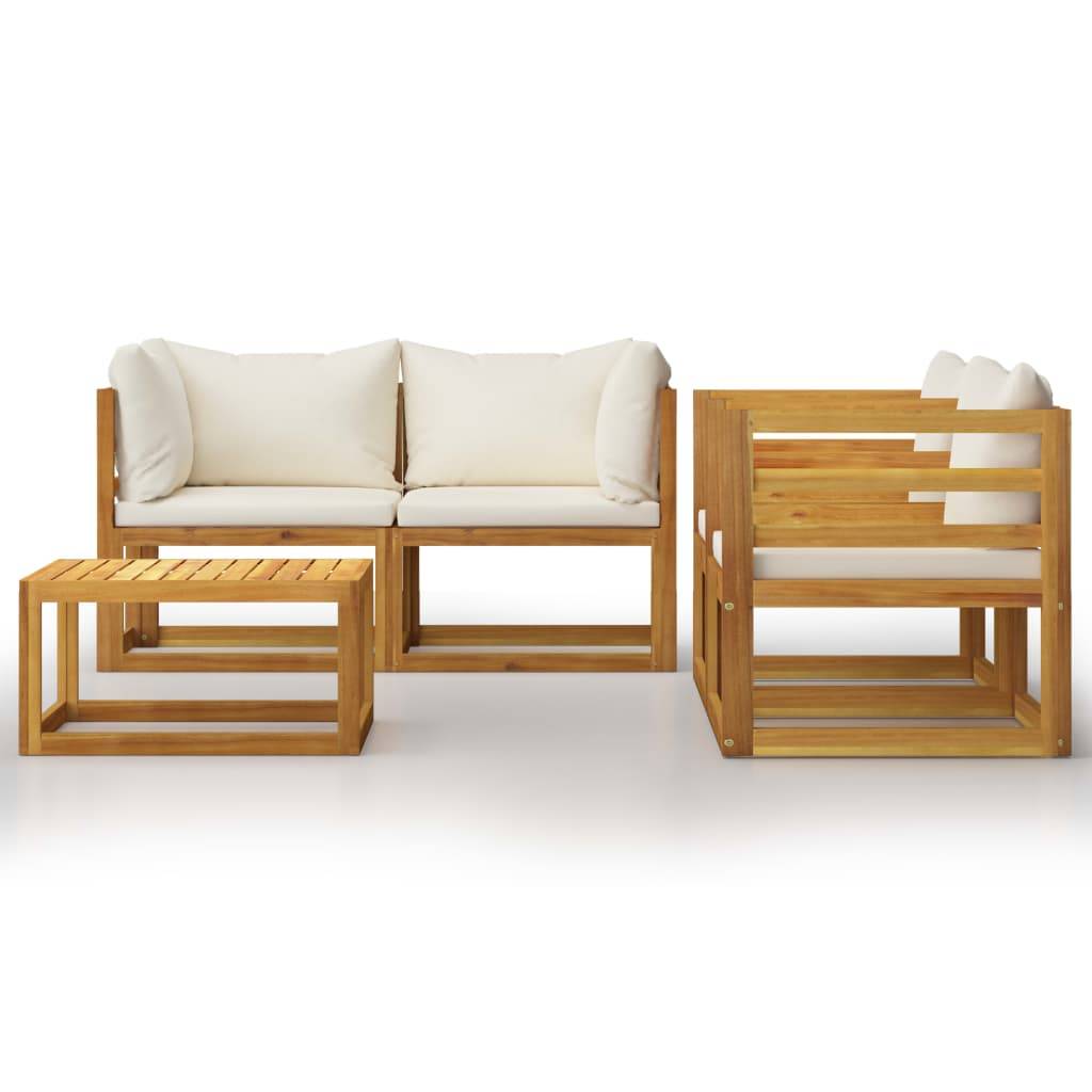 Helloshop26 - Salon de jardin meuble d'extérieur ensemble de mobilier 5 pièces avec coussin crème bois d'acacia solide - Imagen 2