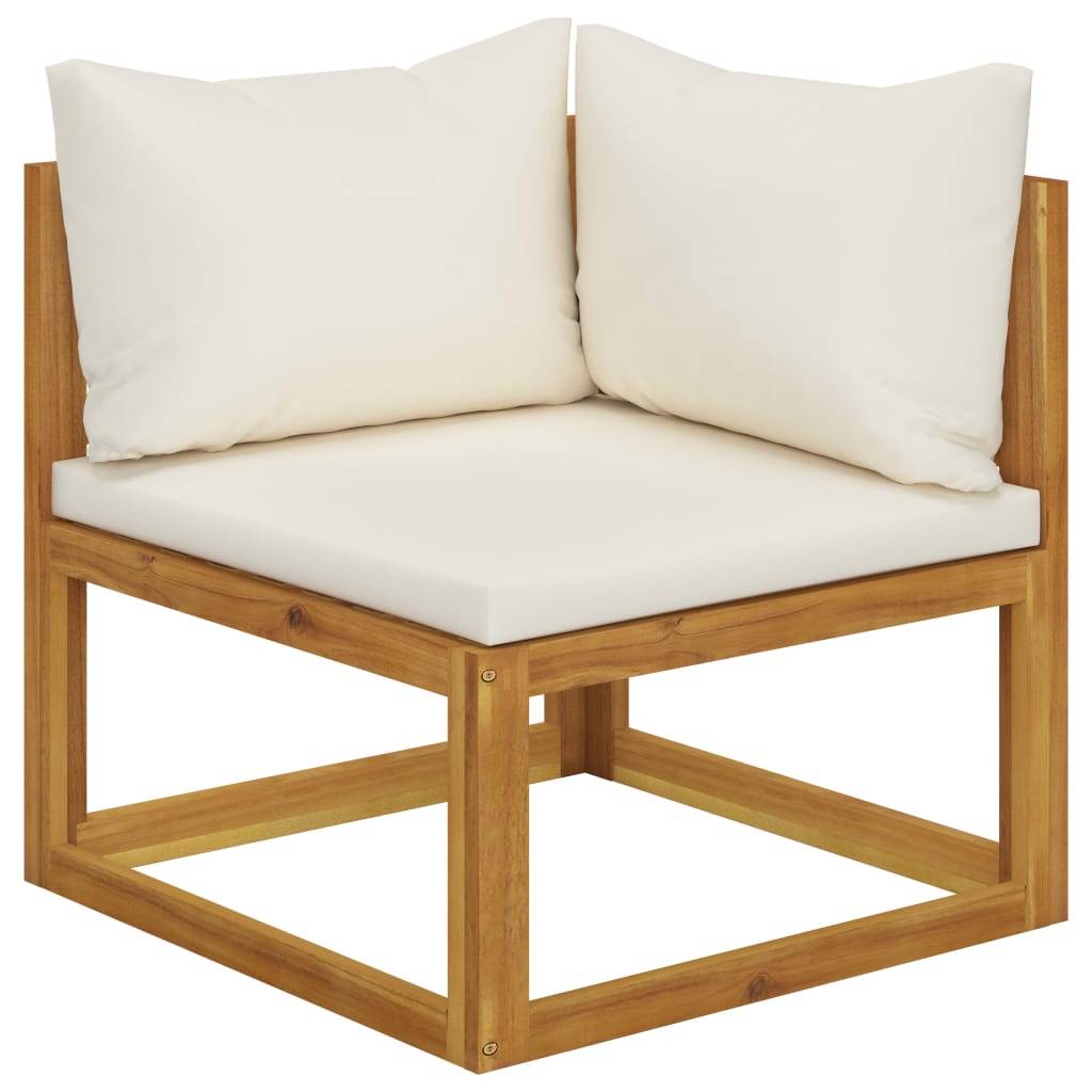 Helloshop26 - Salon de jardin meuble d'extérieur ensemble de mobilier 5 pièces avec coussin crème bois d'acacia solide - Imagen 3