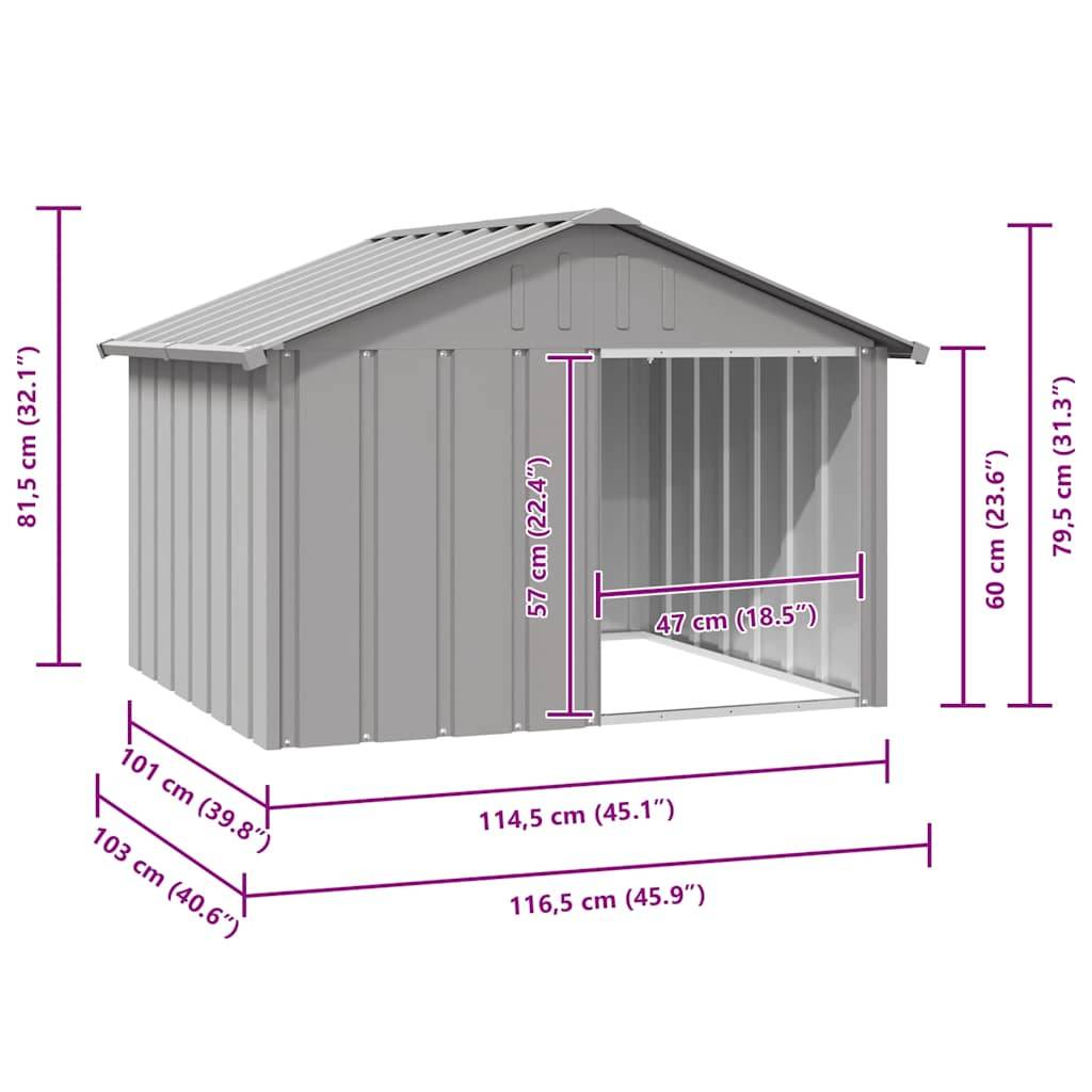 Vidaxl - Niche pour chien Gris 116,5x103x81,5 cm Acier galvanisé vidaXL 171542 - Image 3