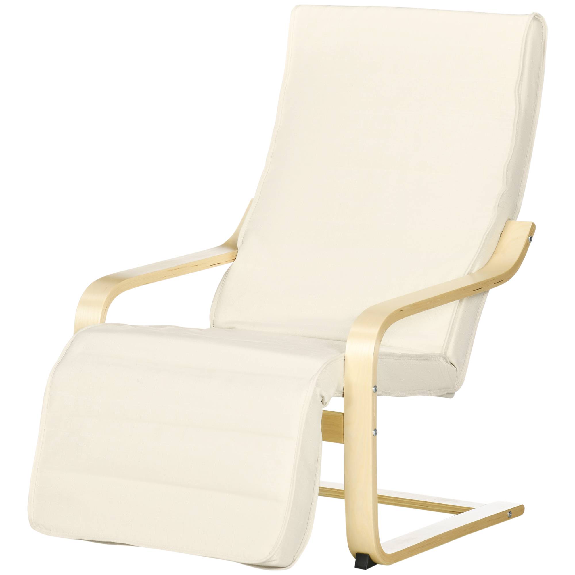 Transat confort en bois de bouleau coussin doux repose-pieds 5 positions charge 120kg 66.5×94×100cm crème - Image 1