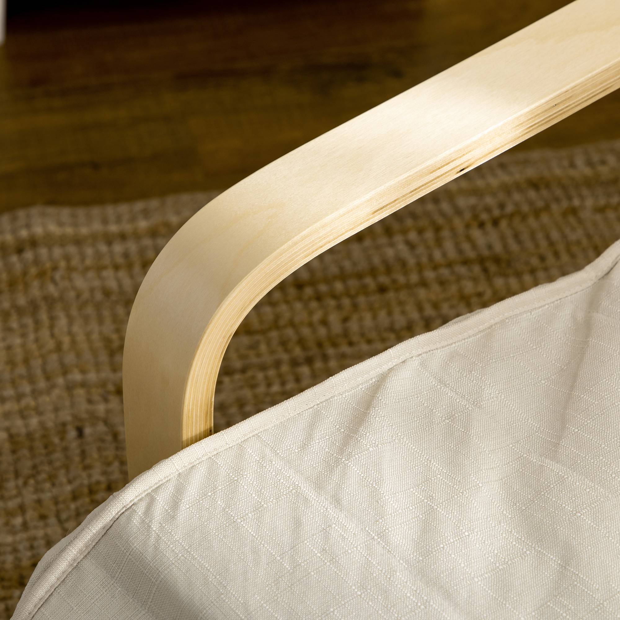 Transat confort en bois de bouleau coussin doux repose-pieds 5 positions charge 120kg 66.5×94×100cm crème - Image 9