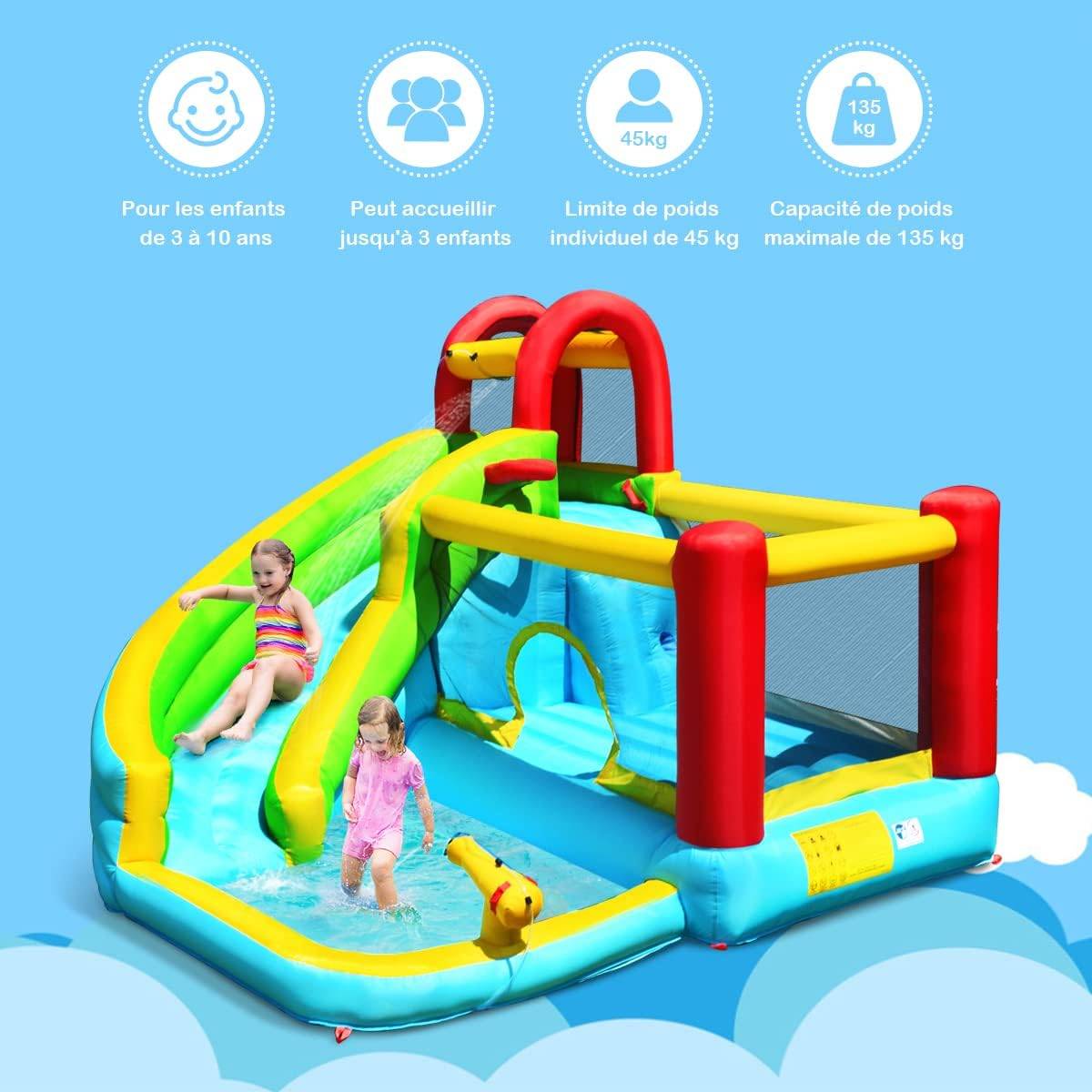 Structure Gonflable 6 en 1 avec Toboggan Charge 135kg pour 3 Enfants 3-10 Ans(sans souffleur) - Image 2