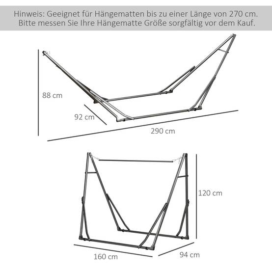 Support de hamac acier noir 290 x 92 x 88 cm - PANGIVO - Image 5