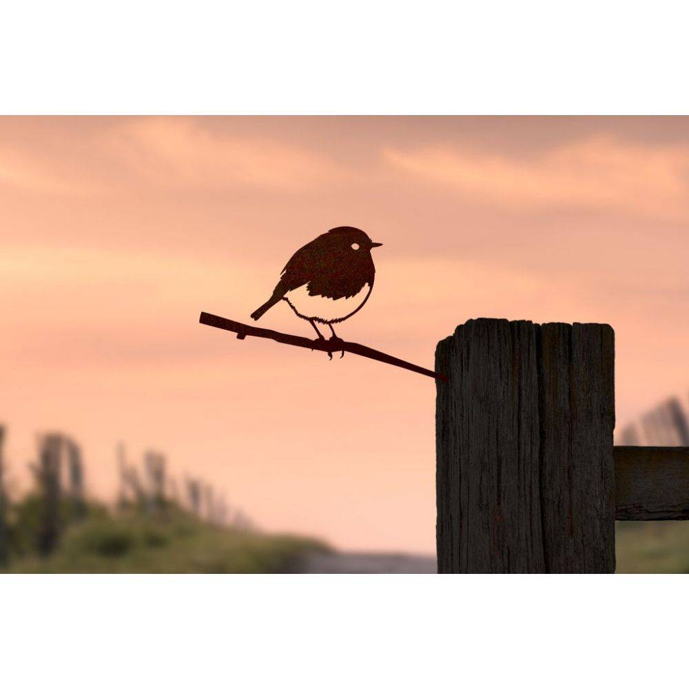 Metalbird - Oiseau à planter rouge gorge en acier corten Hauteur 14cm - Imagen 3
