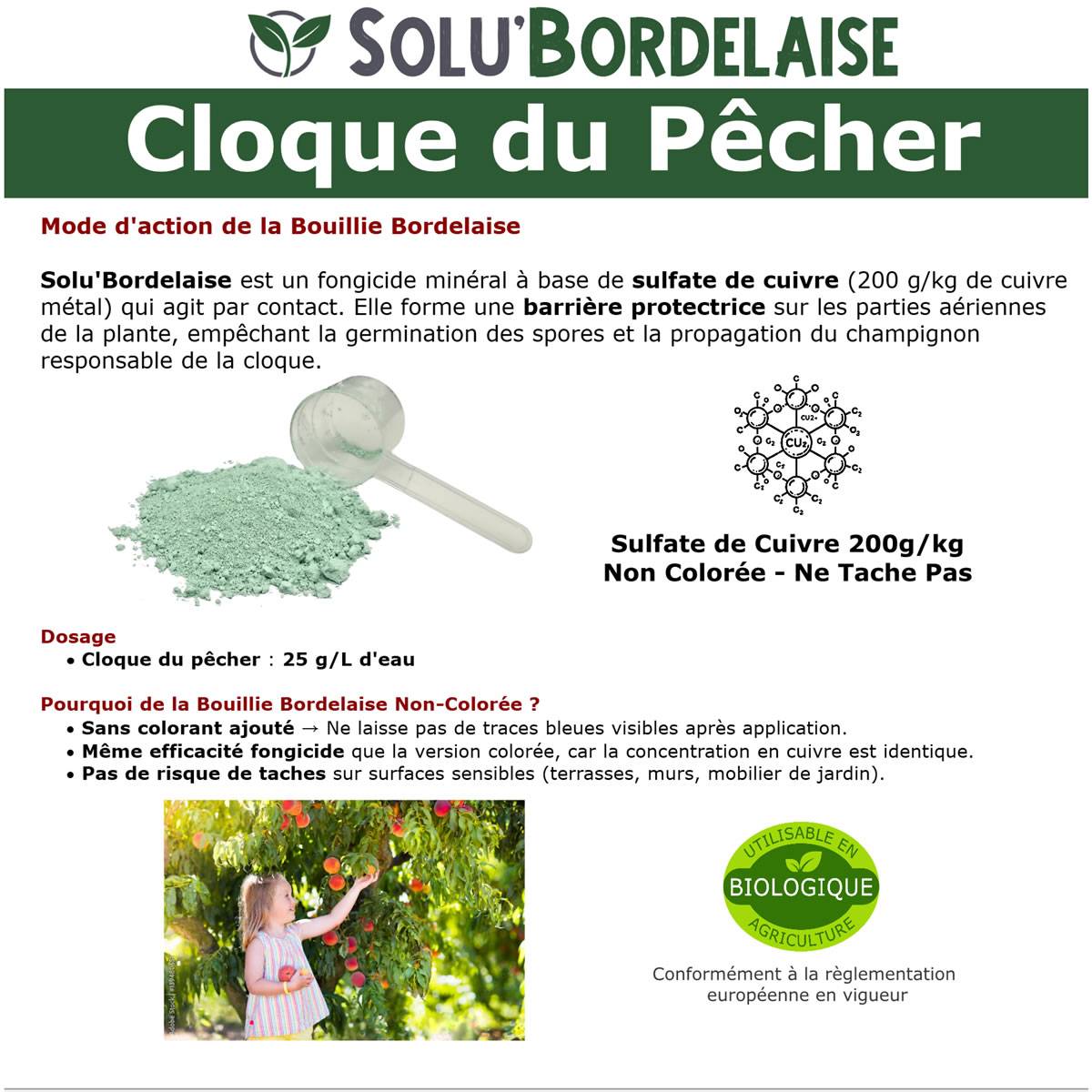 Solu'Bordelaise - Cloque du Pêcher - 5 kg de Bouillie Bordelaise Non Colorée - Polyvalent à base de Sulfate de Cuivre 200 g/kg - Doseur Inclus - Image 4