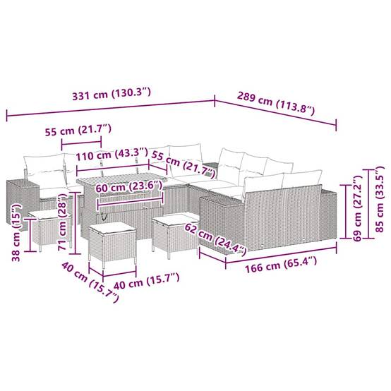 Salon de jardin 13 places acacia et polyrotin modulable pour extérieur Noir – ComfortXL Outdoor Living - Image 4