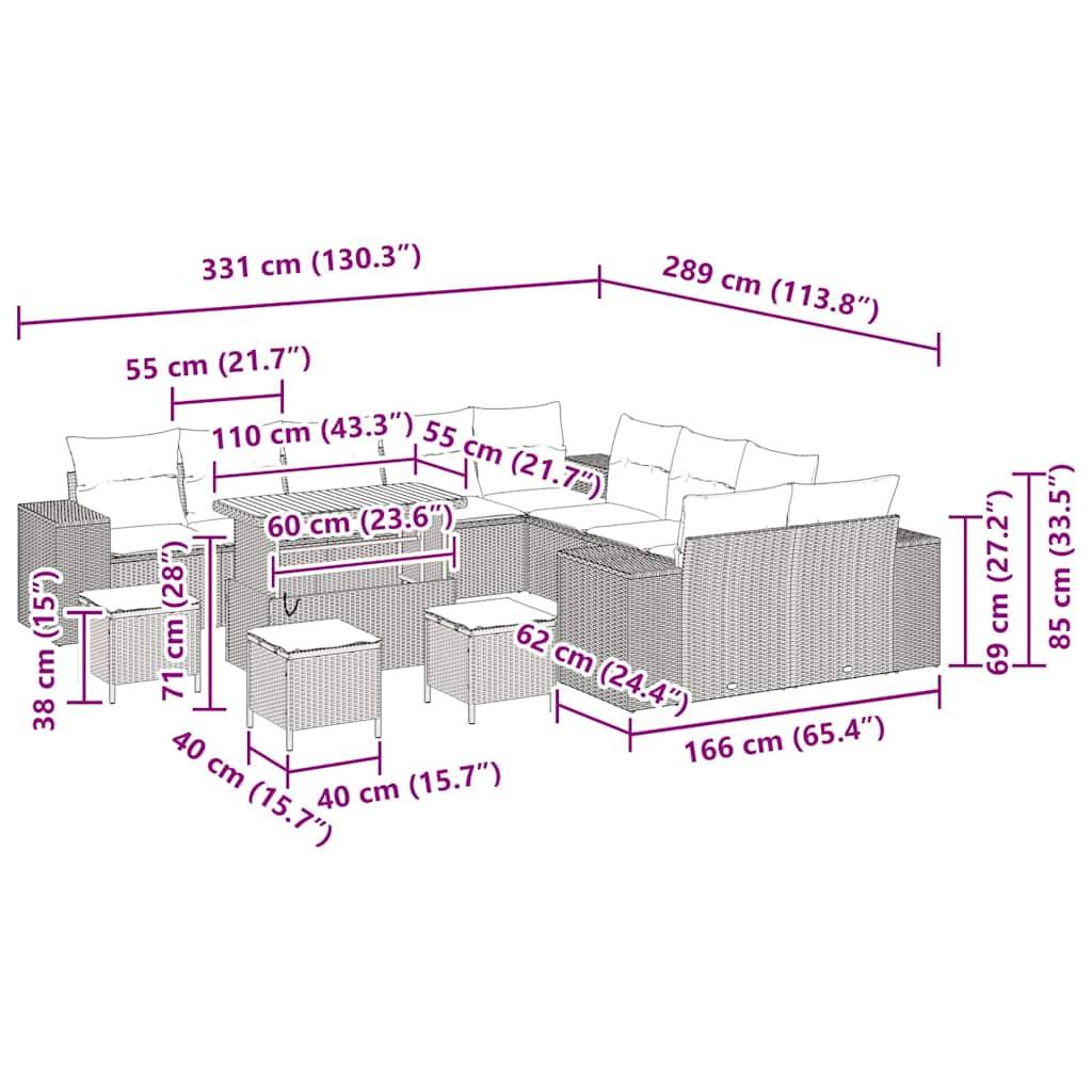 Salon de jardin 13 places acacia et polyrotin modulable pour extérieur Noir – ComfortXL Outdoor Living - Image 4