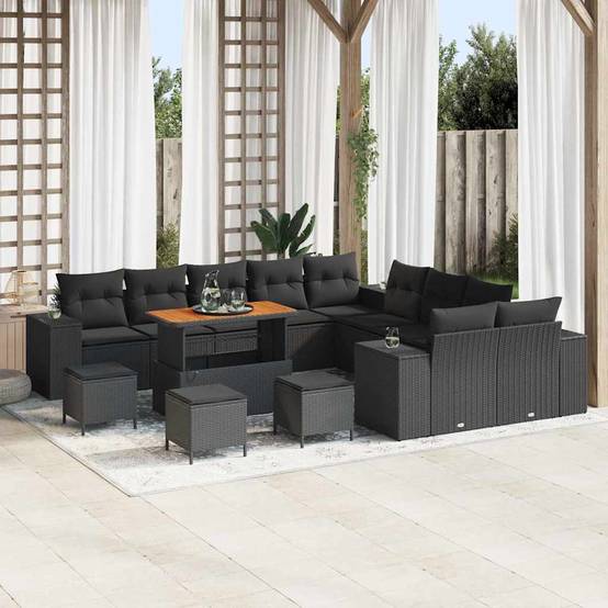 Salon de jardin 13 places acacia et polyrotin modulable pour extérieur Noir – ComfortXL Outdoor Living - Image 1