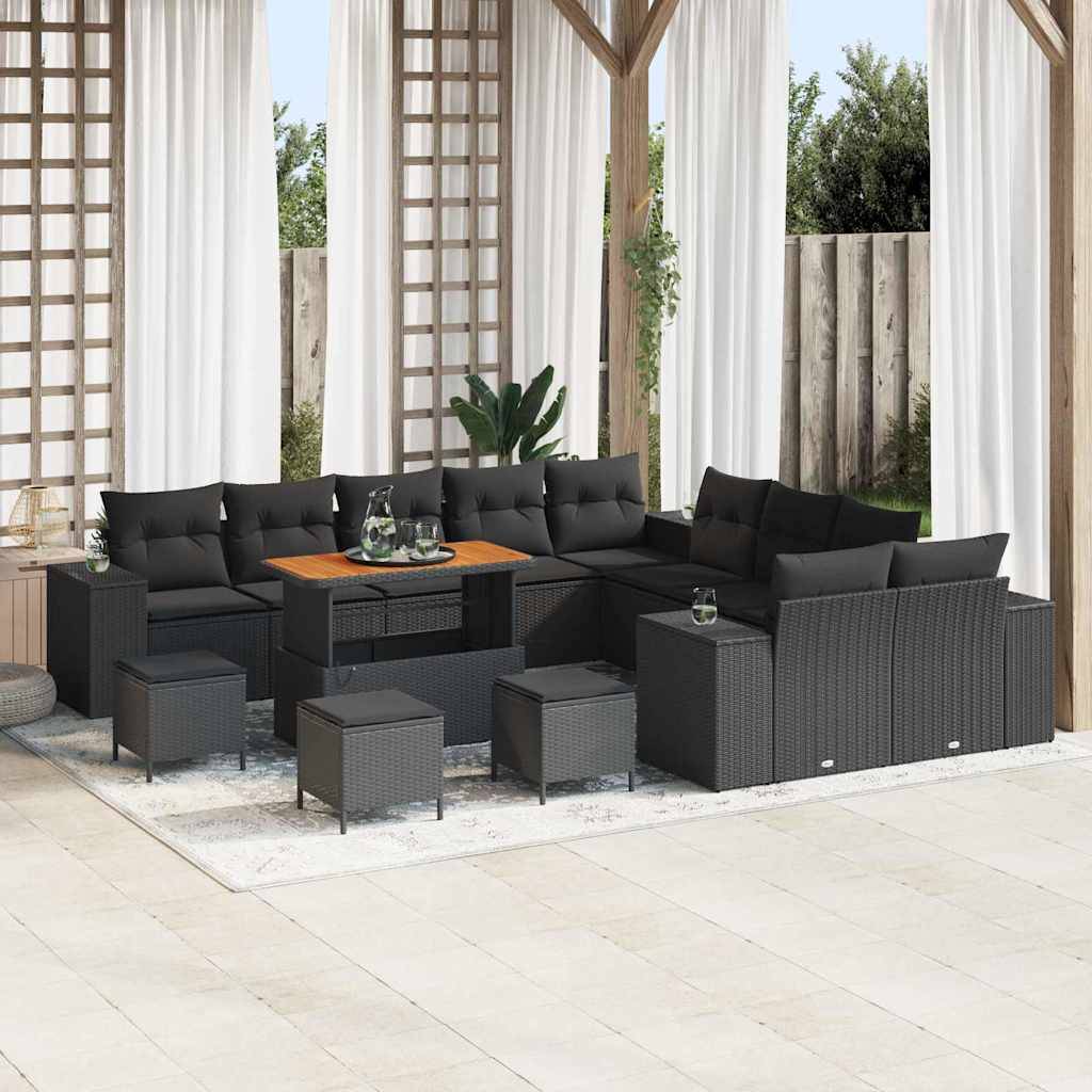 Salon de jardin 13 places acacia et polyrotin modulable pour extérieur Noir – ComfortXL Outdoor Living - Image 1