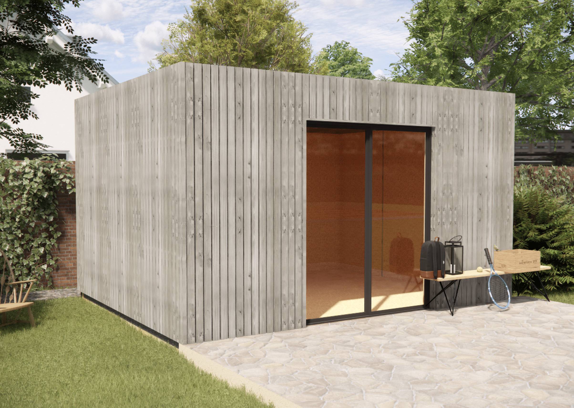 Sans Marque - Studio de jardin locatif en bois 4,4 x 3,5 x 2,7 m avec plancher isolé / menuiseries alu k-line - Image 1