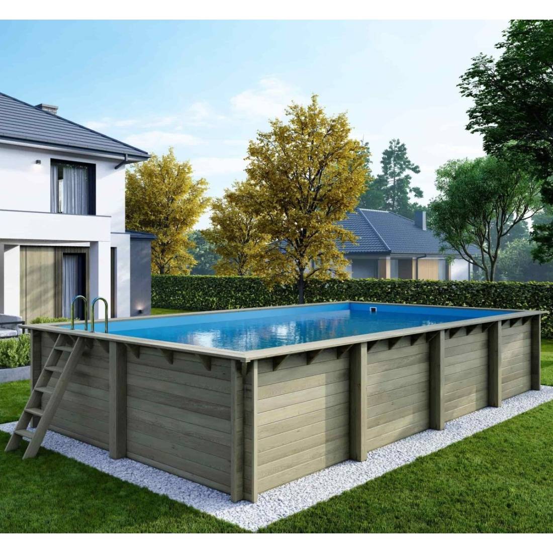 Altanka - Piscine hors sol en bois AQUA 8.5 x 4.35 - H.1.45 m, bleu pâle, fixations à sceller - BAS7309OSPI - ALTANKA - Imagen 2