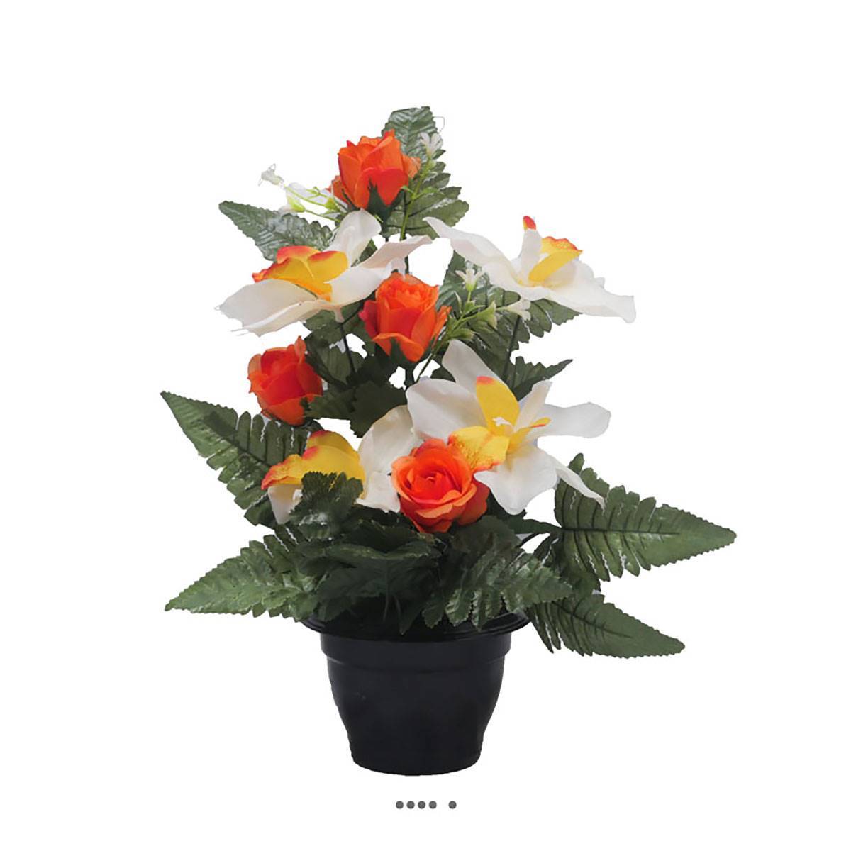 Artificielles - Pot fleurs artificielles cimetière roses, orchidées et mini-fleurs Orange - couleur: Orange 660 - Imagen 2