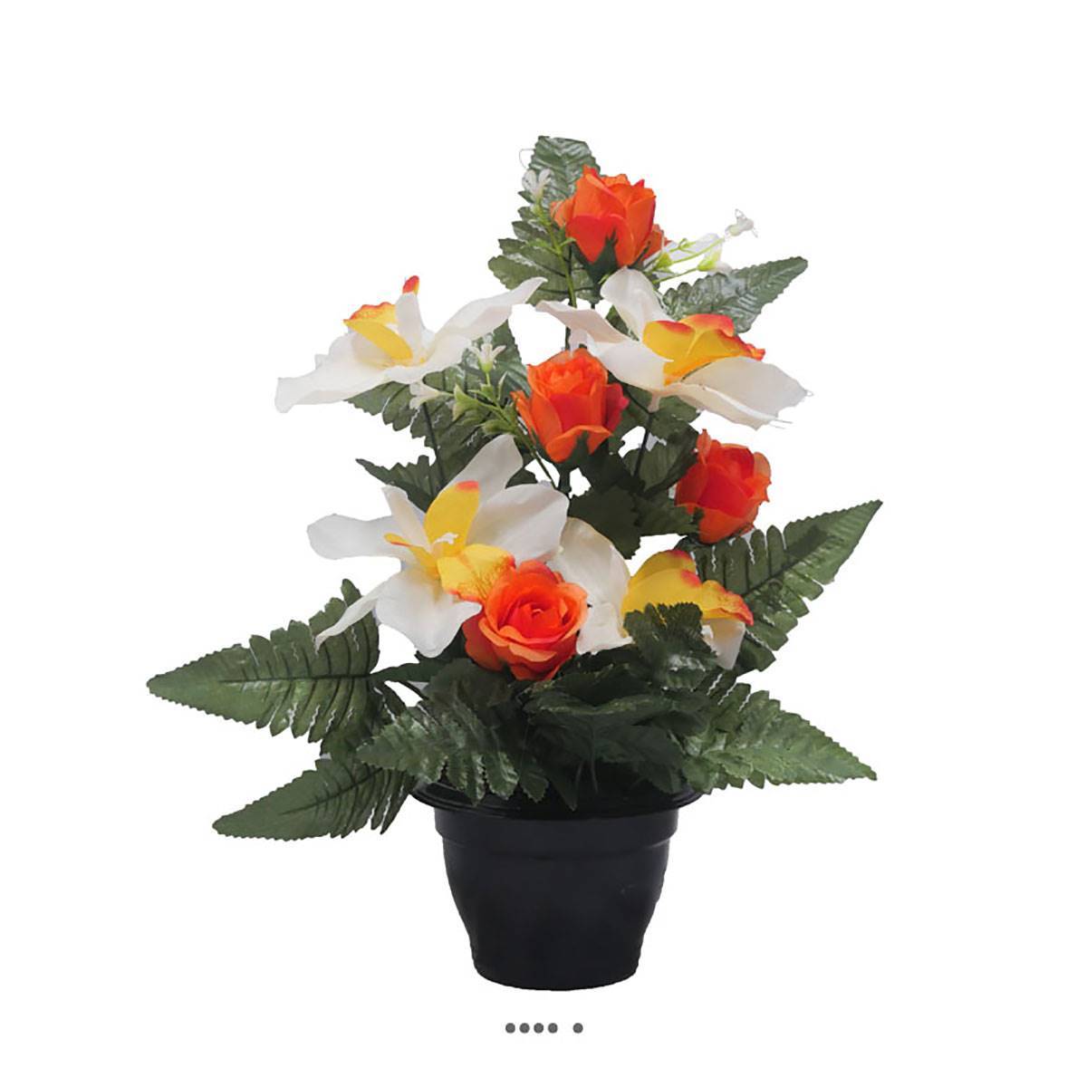 Artificielles - Pot fleurs artificielles cimetière roses, orchidées et mini-fleurs Orange - couleur: Orange 660 - Imagen 1