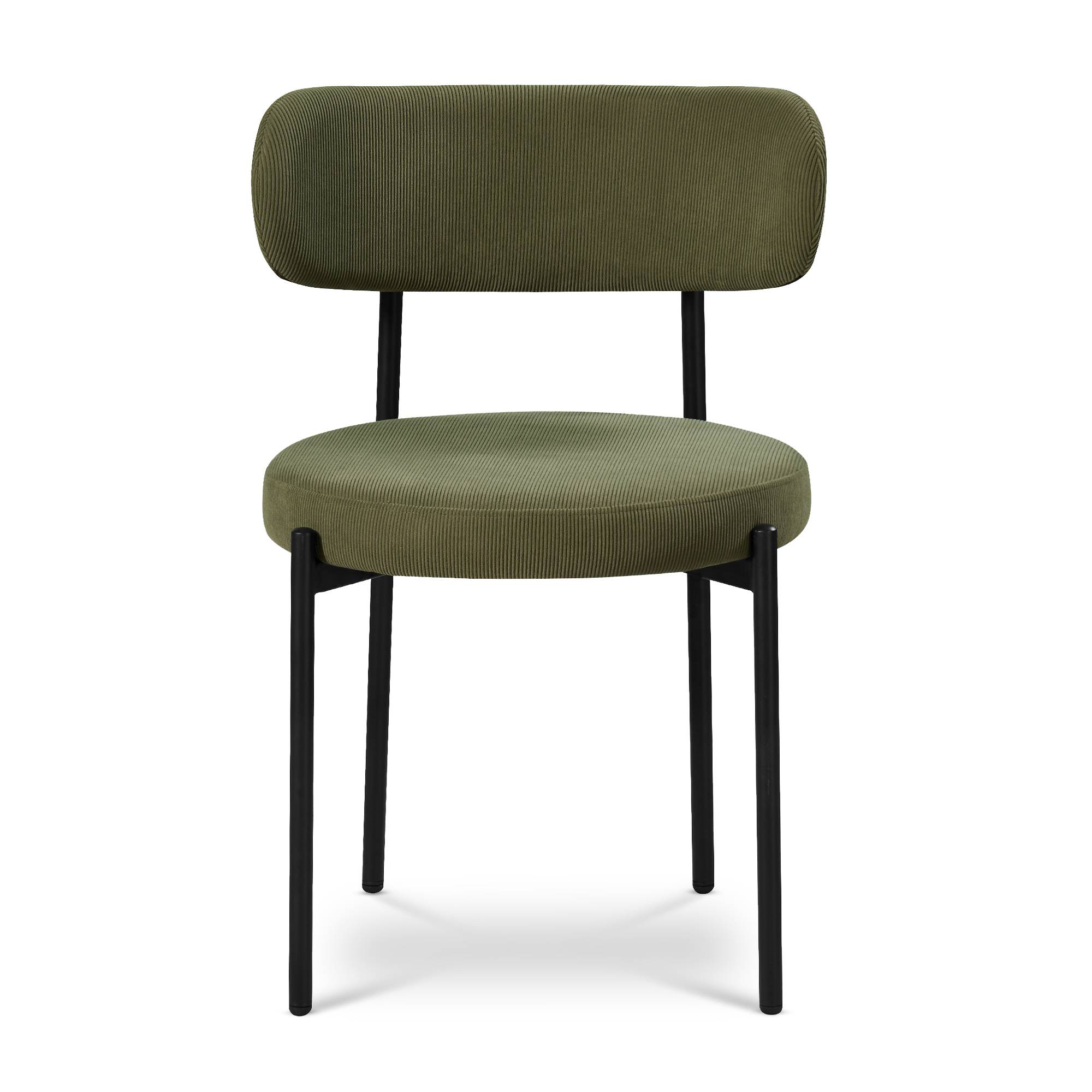 Sicaan Lot de 4 chaises rembourrées velours côtelé kaki et pieds métal noir IRIS - Image 3
