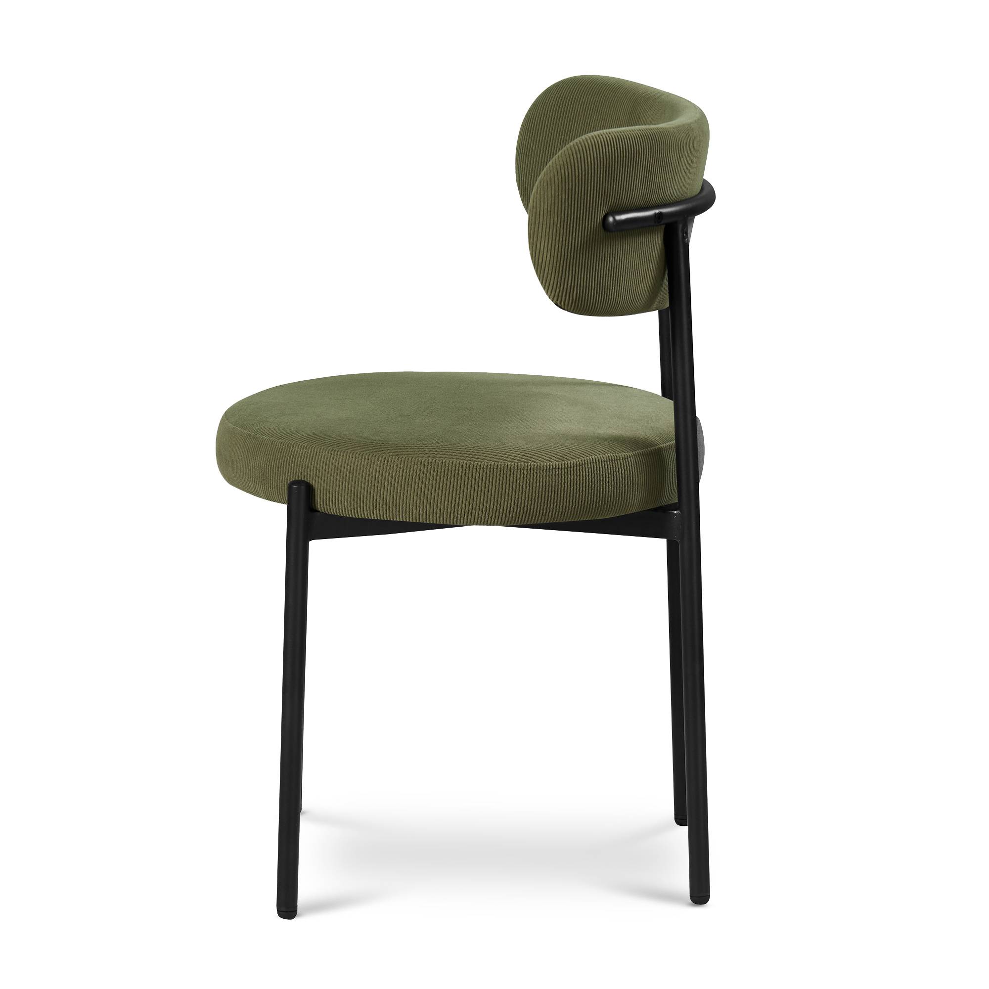 Sicaan Lot de 4 chaises rembourrées velours côtelé kaki et pieds métal noir IRIS - Image 5