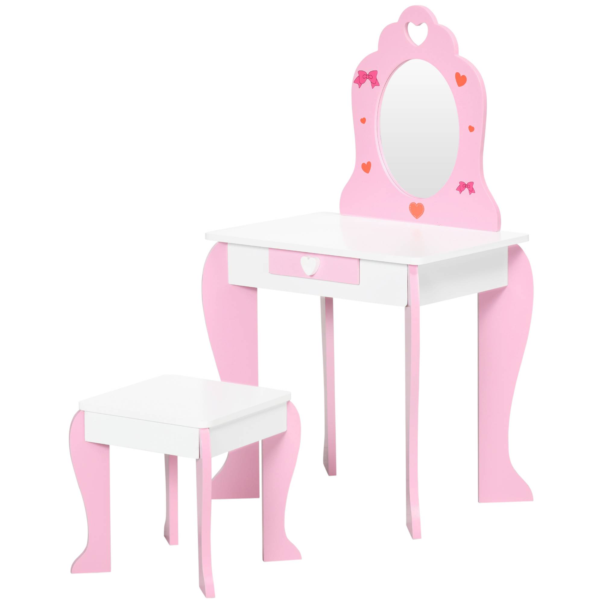Sans Marque - Coiffeuse en MDF blanc et rose avec tabouret, miroir et tiroir pour enfants de 3 à 6 ans - Image 2