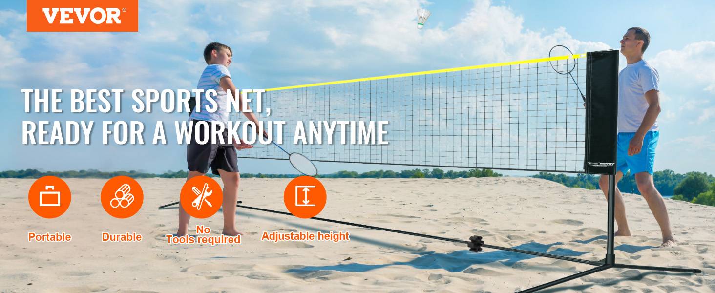 Vevor - VEVOR Filet multisports portable 6,06 m pour badminton, tennis et volley, hauteur réglable, accessoires inclus. - Image 9