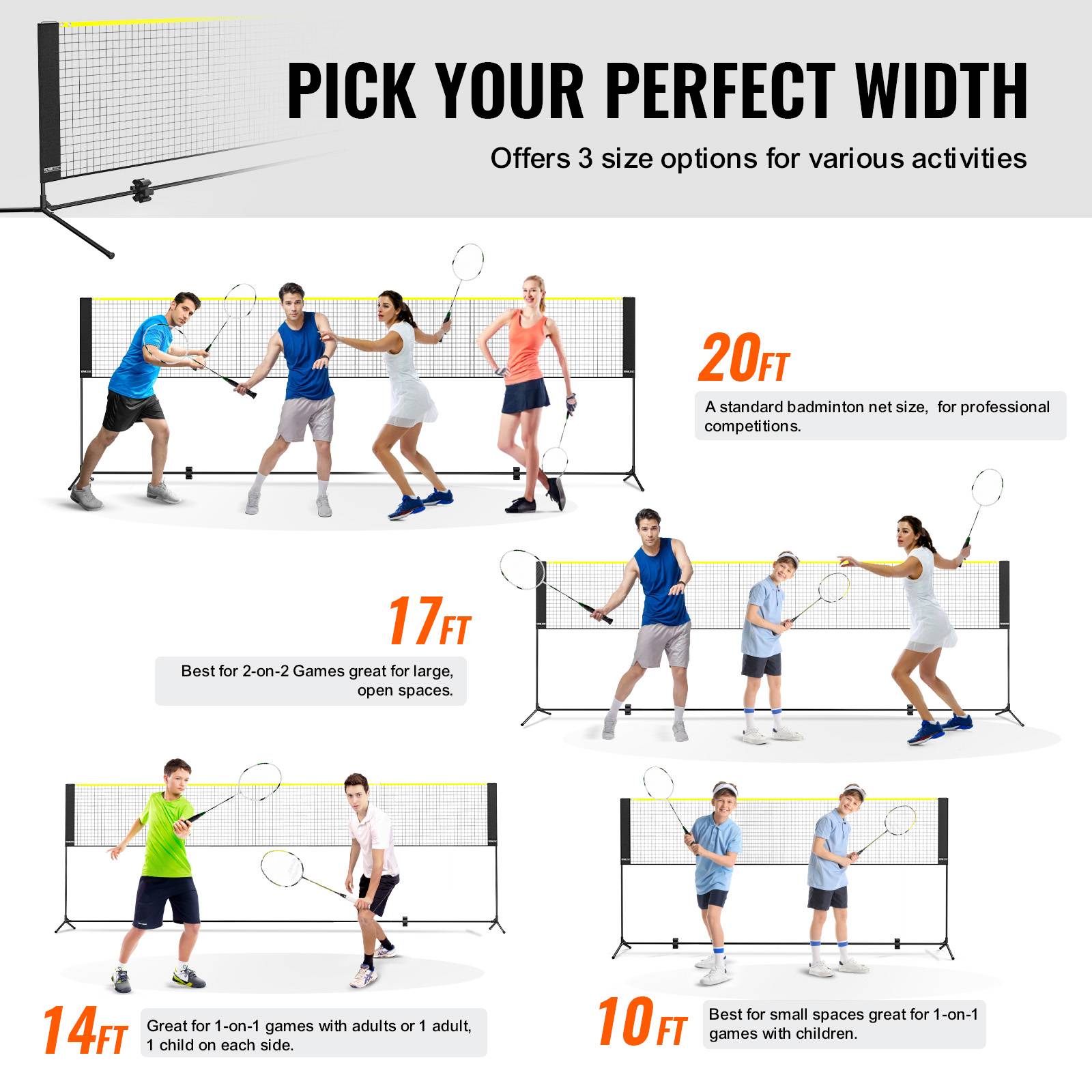 Vevor - VEVOR Filet multisports portable 6,06 m pour badminton, tennis et volley, hauteur réglable, accessoires inclus. - Image 3