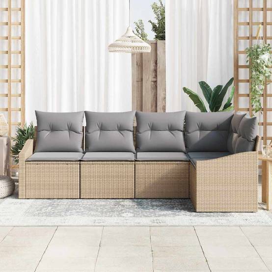 Vidaxl - Ensemble de Canapés avec coussin 5 pcs Beige polyrotin vidaXL 3346720 - Image 4