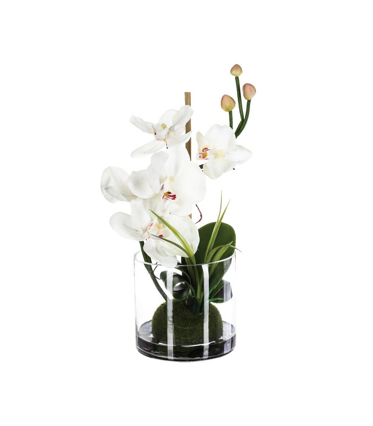 Composition florale d'Orchidées artificielles Vase en Verre D. 18 x H. 35 cm - Imagen 1