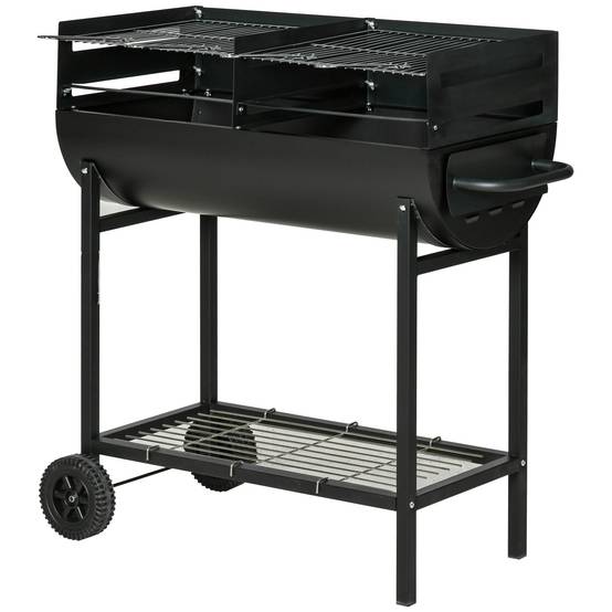 Sans Marque - Barbecue charbon grille réglable extérieur portable support rangement roulettes 90x45x96 noir,Sans Marque - Image 1