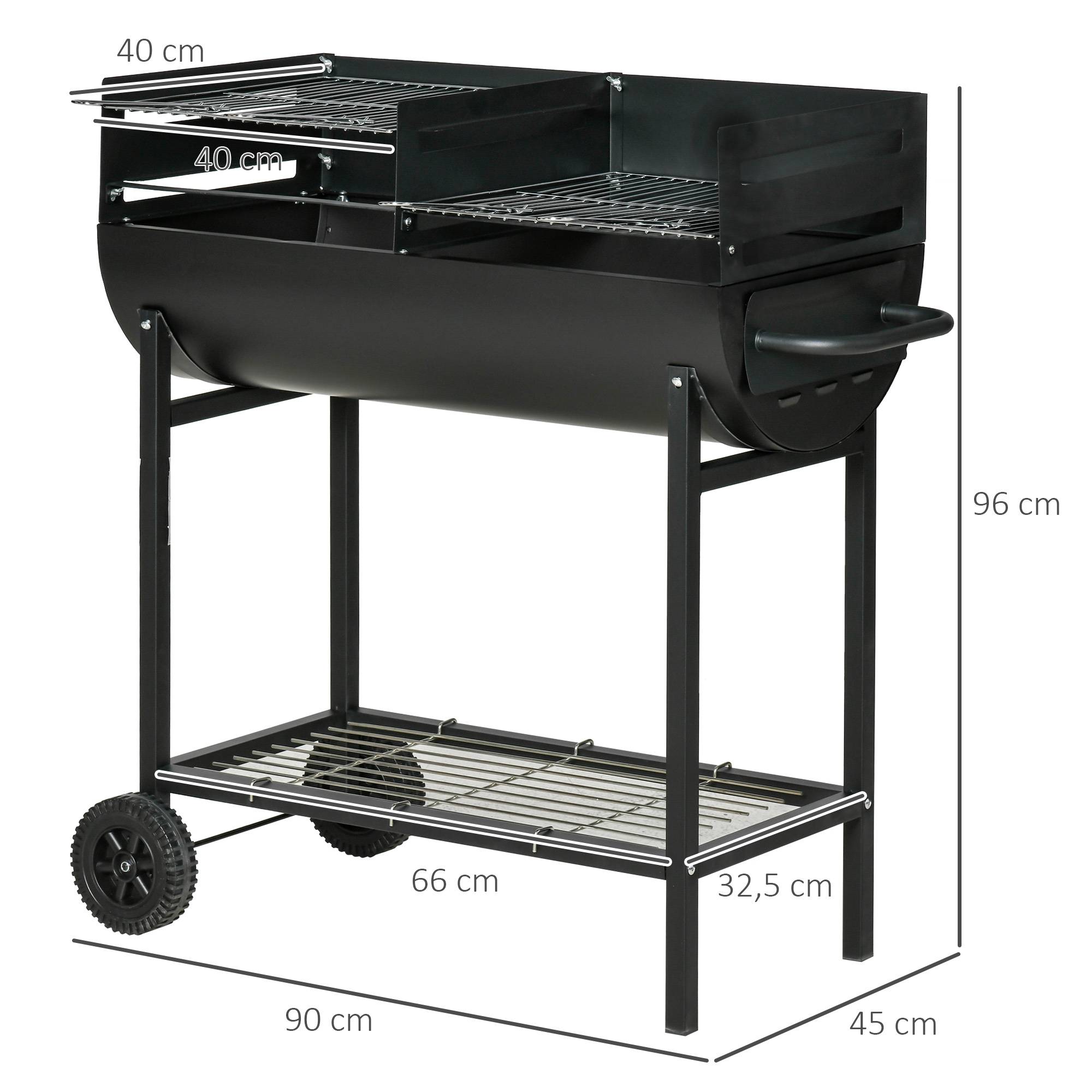 Sans Marque - Barbecue charbon grille réglable extérieur portable support rangement roulettes 90x45x96 noir,Sans Marque - Image 5