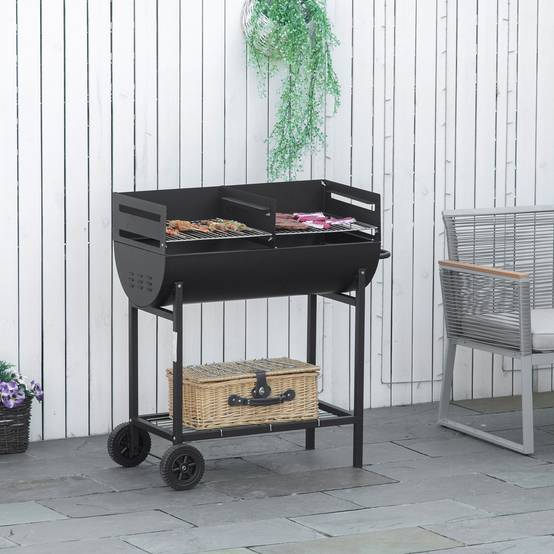 Sans Marque - Barbecue charbon grille réglable extérieur portable support rangement roulettes 90x45x96 noir,Sans Marque - Image 4
