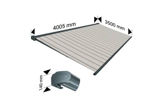 Ombrazur - Store banne Coffre intégral PROTECT 2 SMART Gris Anthracite 4,05x3,50m Motorisé à télécommande + Capteur Vent - Toile Grise Rayée - Image 4