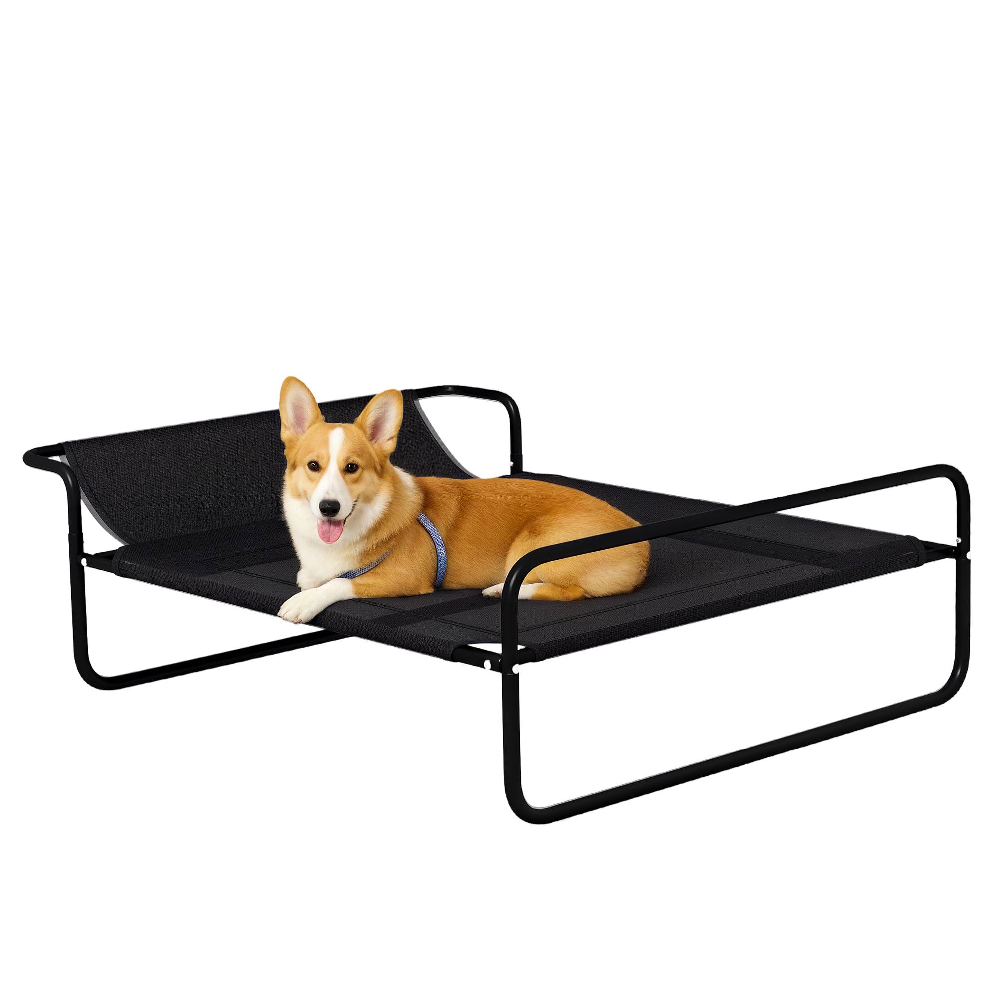 Lit surélevé chien Textilène extérieur intérieur rafraîchissant 91x69cm noir - ComfortXL Outdoor Living - Image 1