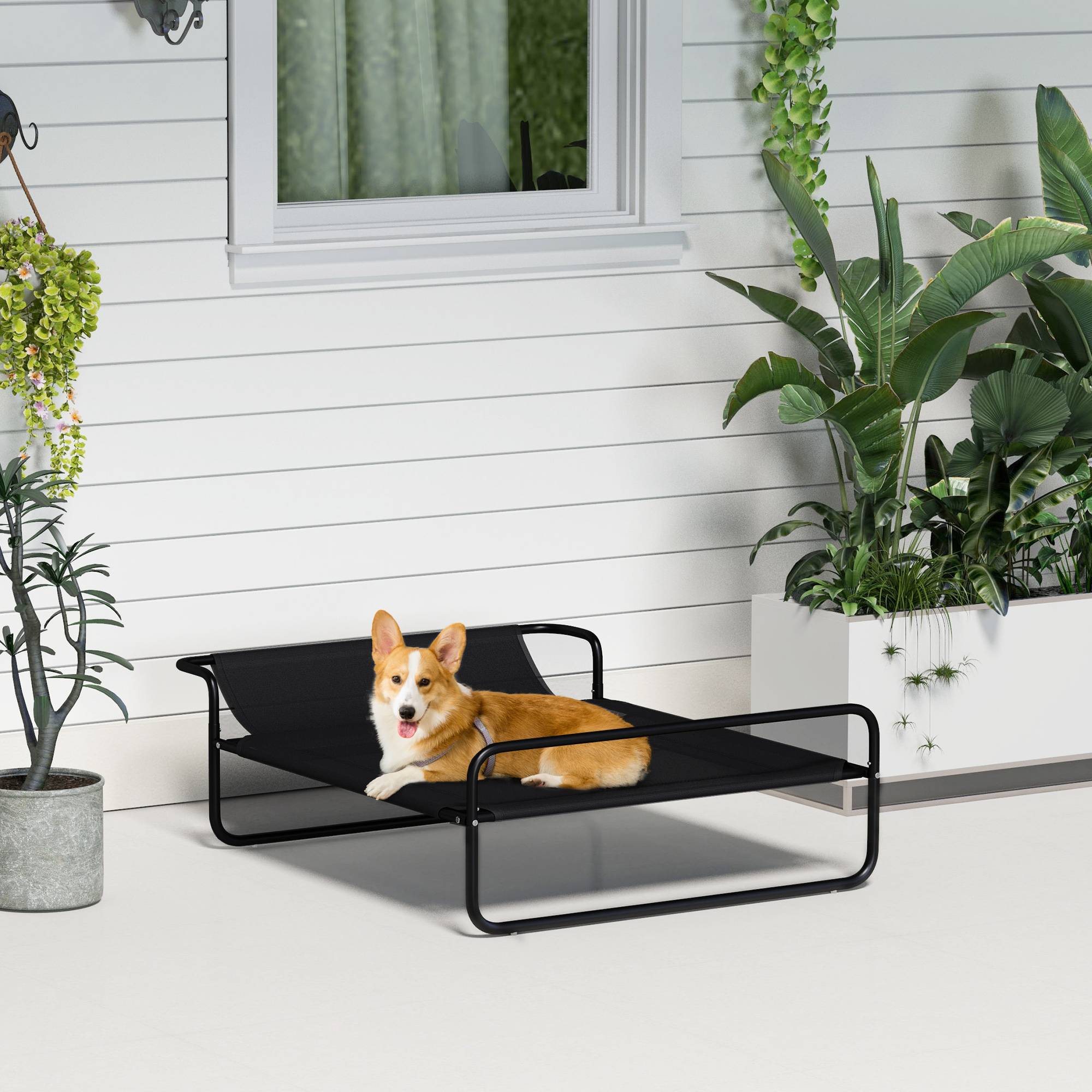 Lit surélevé chien Textilène extérieur intérieur rafraîchissant 91x69cm noir - ComfortXL Outdoor Living - Image 3