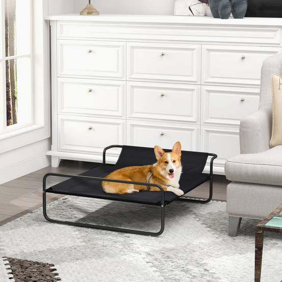 Lit surélevé chien Textilène extérieur intérieur rafraîchissant 91x69cm noir - ComfortXL Outdoor Living - Image 4