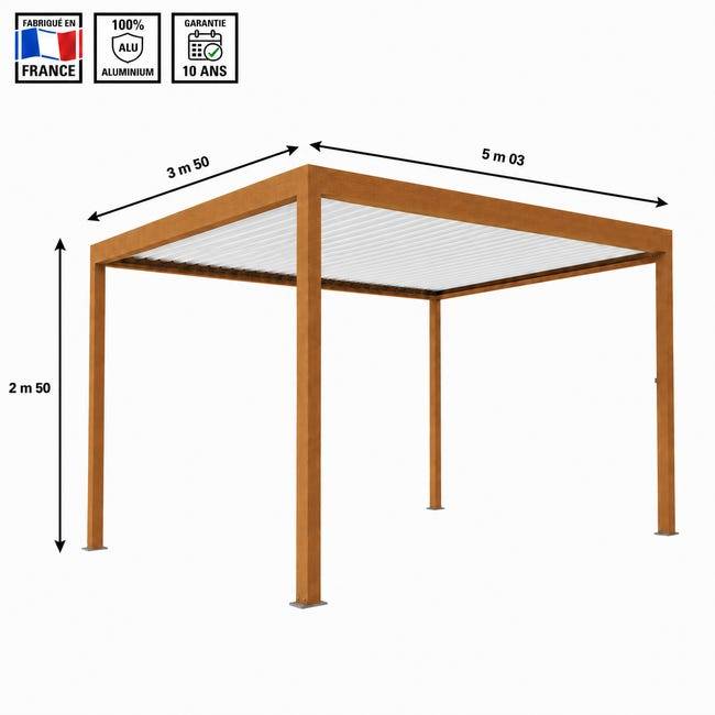 Pergola Bioclimatique Autoportante Motorisée Éclairée Aluminium 5x3,5 Aspect Bois SV ORIAL France - Image 2