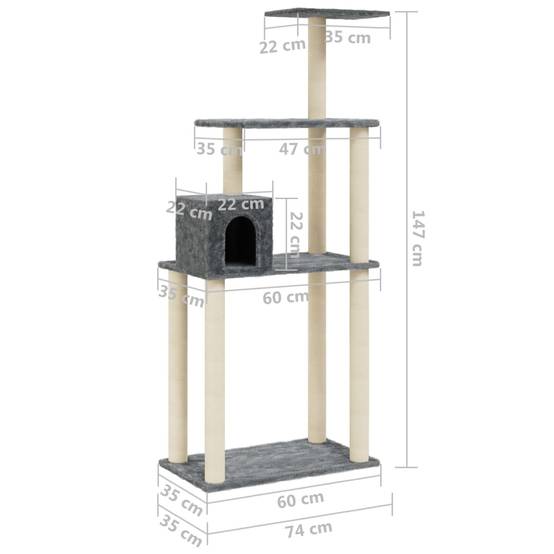Vidaxl - Arbre à chat avec griffoirs en sisal Gris foncé 147 cm vidaXL 171478 - Imagen 3