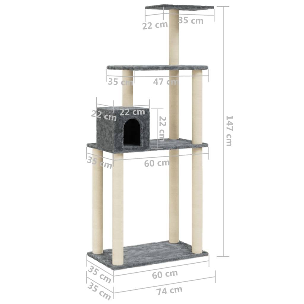 Vidaxl - Arbre à chat avec griffoirs en sisal Gris foncé 147 cm vidaXL 171478 - Imagen 3