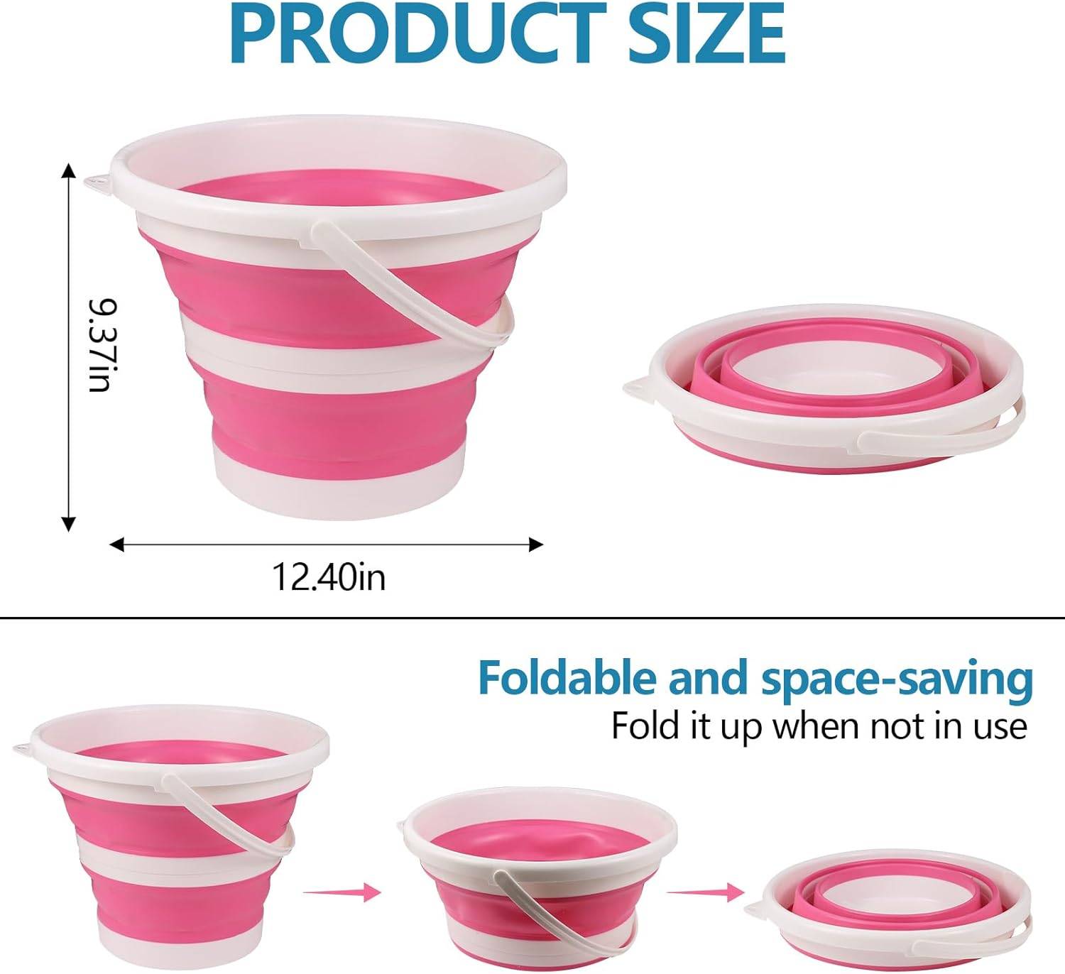Seau pliable en silicone pour camping,seau en plastique， voyages, lavage de voiture et usage domestique (rose) (10 litres)-Lytech - Image 2