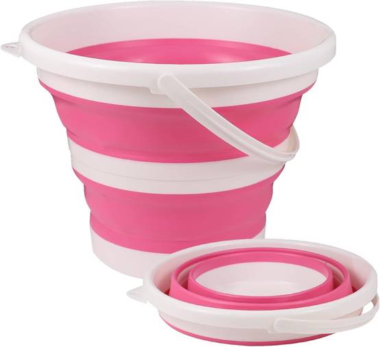 Seau pliable en silicone pour camping,seau en plastique, voyages, lavage de voiture et usage domestique (rose) (10 litres)-Lytech - Image 1
