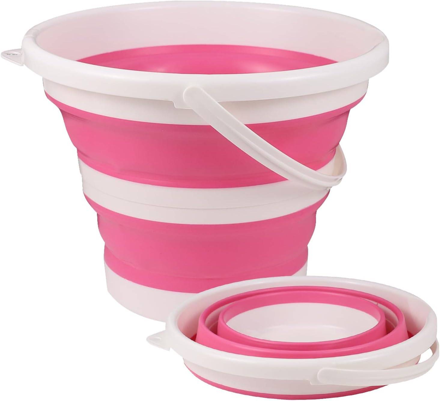 Seau pliable en silicone pour camping,seau en plastique， voyages, lavage de voiture et usage domestique (rose) (10 litres)-Lytech - Image 1