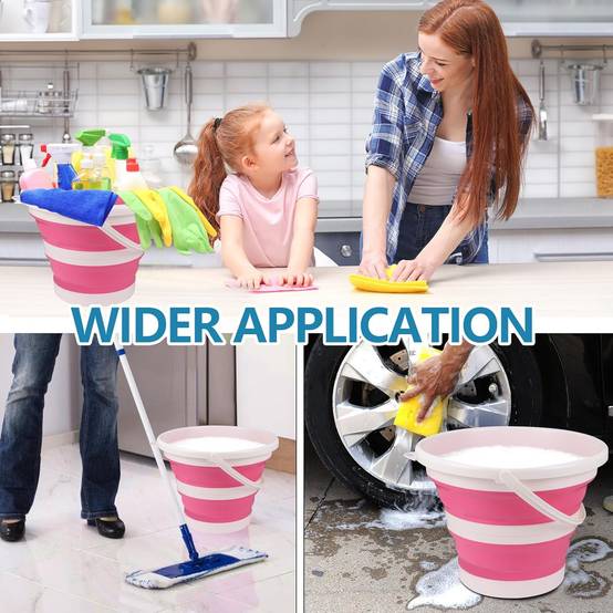 Seau pliable en silicone pour camping,seau en plastique, voyages, lavage de voiture et usage domestique (rose) (10 litres)-Lytech - Image 5