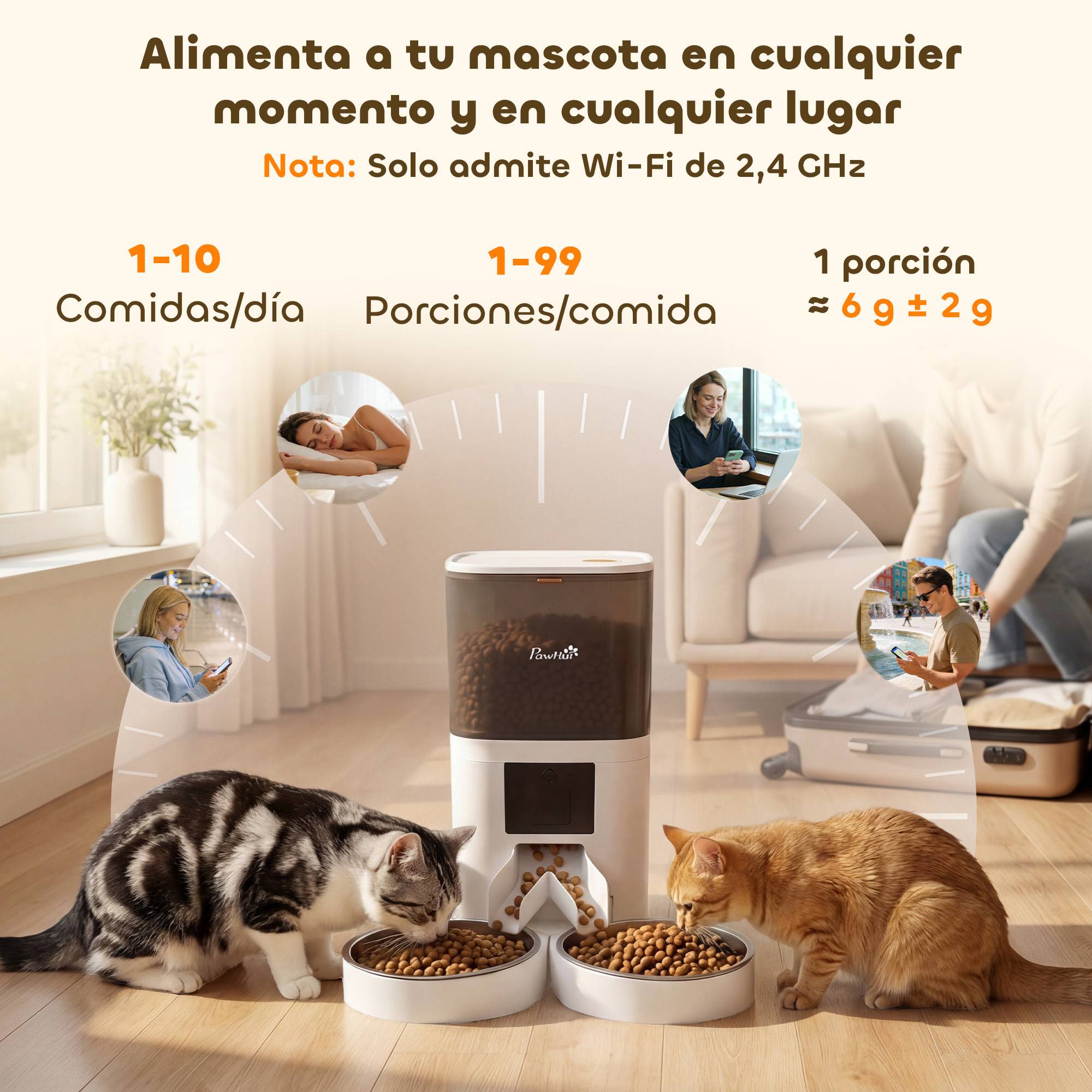 **Distributeur automatique croquettes 6L WiFi 2,4GHz, contrôle app, 2 bols, 1-10 repas, enregistrement vocal 10s, facile nettoyage** - Image 6