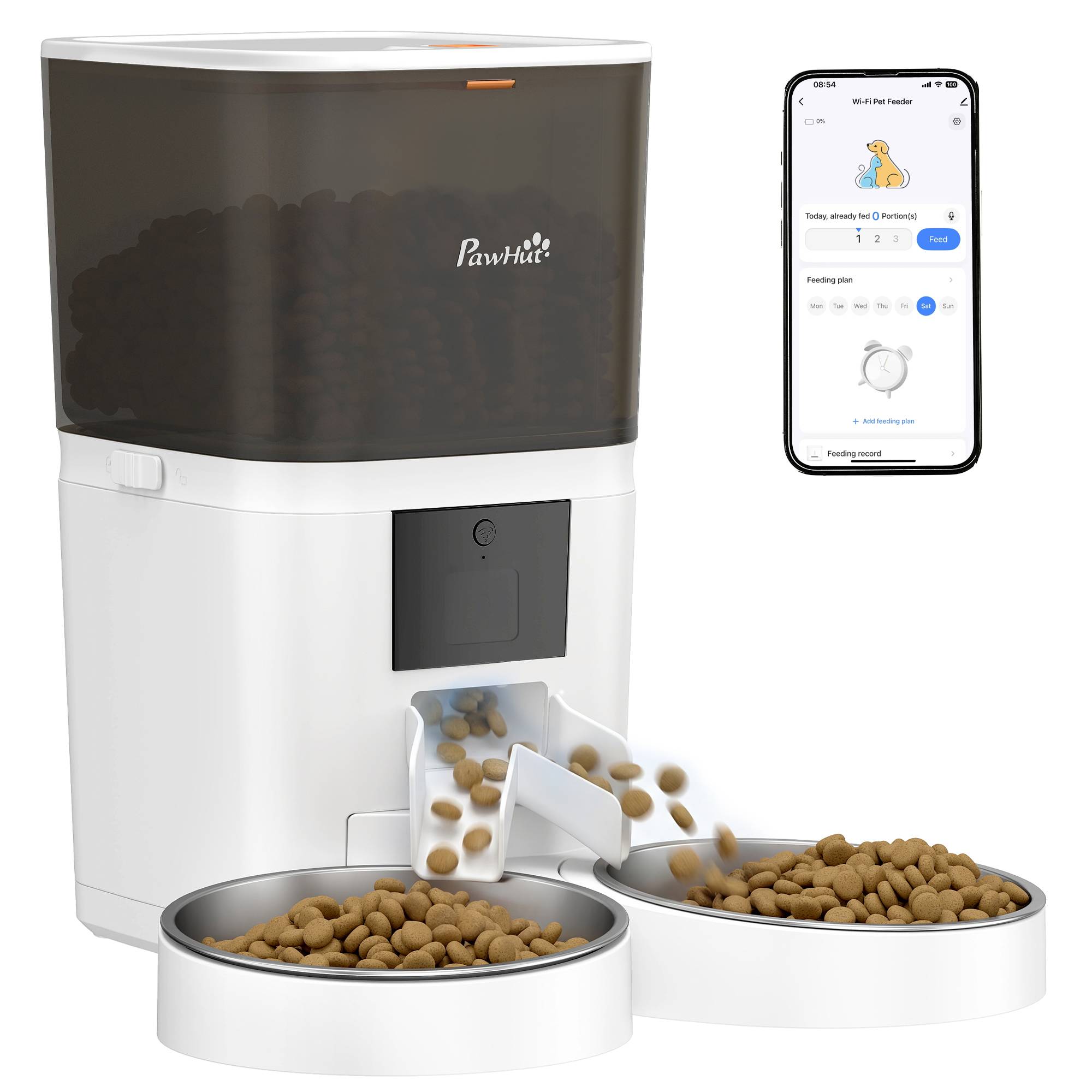 **Distributeur automatique croquettes 6L WiFi 2,4GHz, contrôle app, 2 bols, 1-10 repas, enregistrement vocal 10s, facile nettoyage** - Image 1