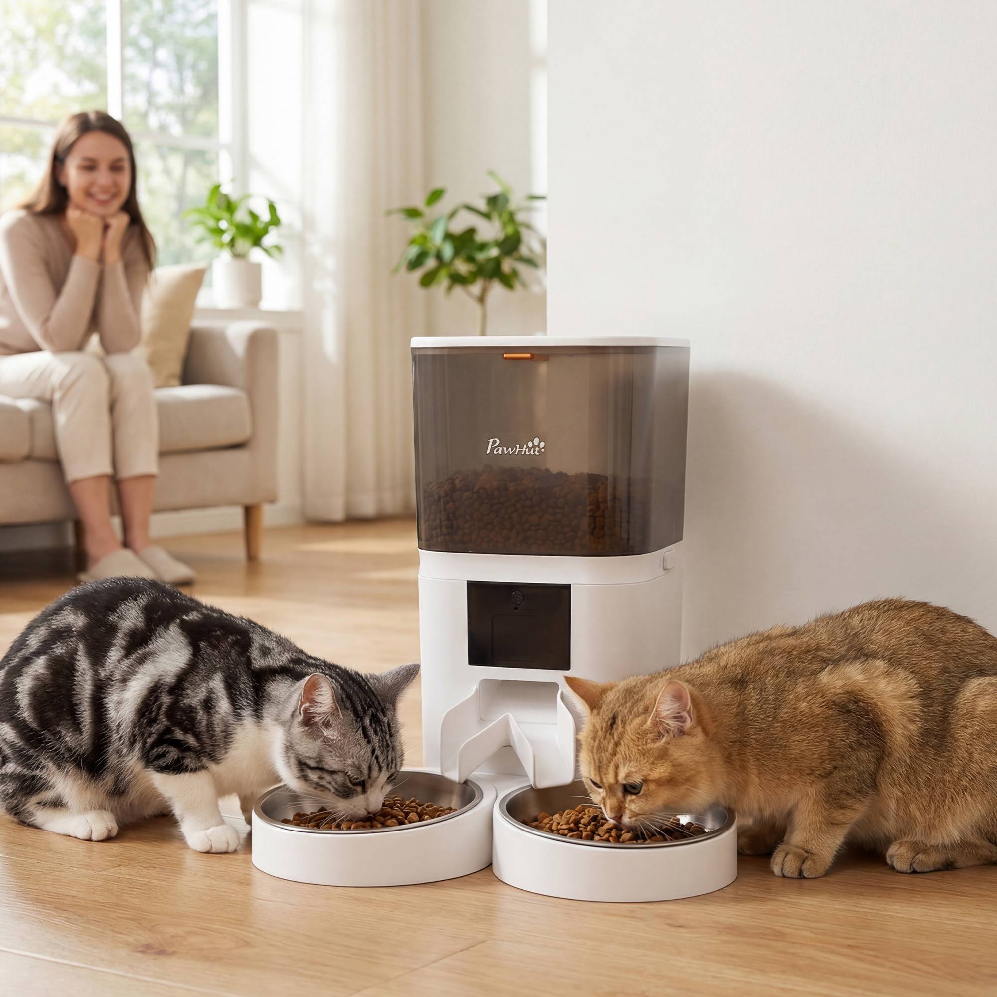 **Distributeur automatique croquettes 6L WiFi 2,4GHz, contrôle app, 2 bols, 1-10 repas, enregistrement vocal 10s, facile nettoyage** - Image 3