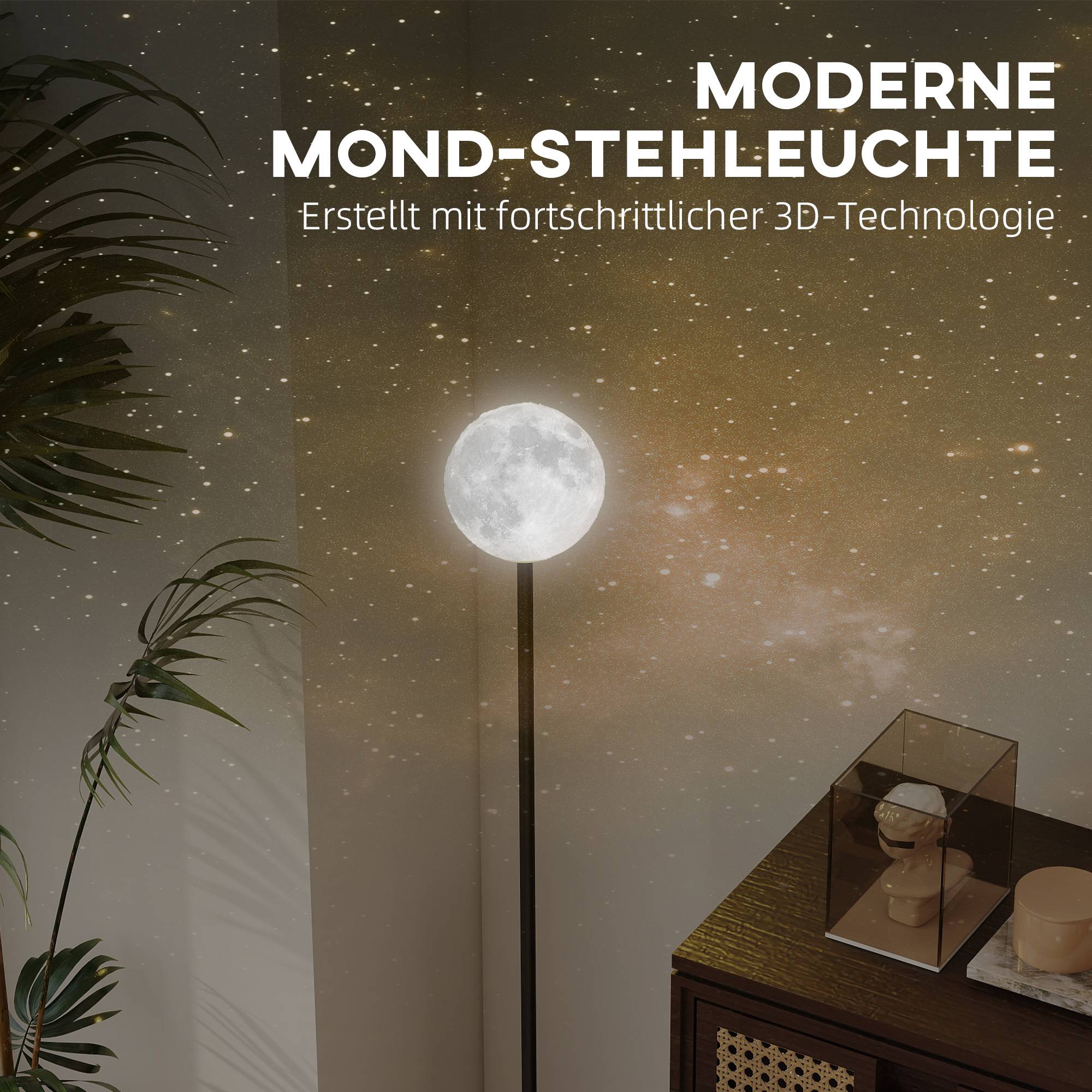 Lampadaire avec abat-jour en forme de lune, interrupteur au pied, 3 températures de couleur, métal, noir - Image 6