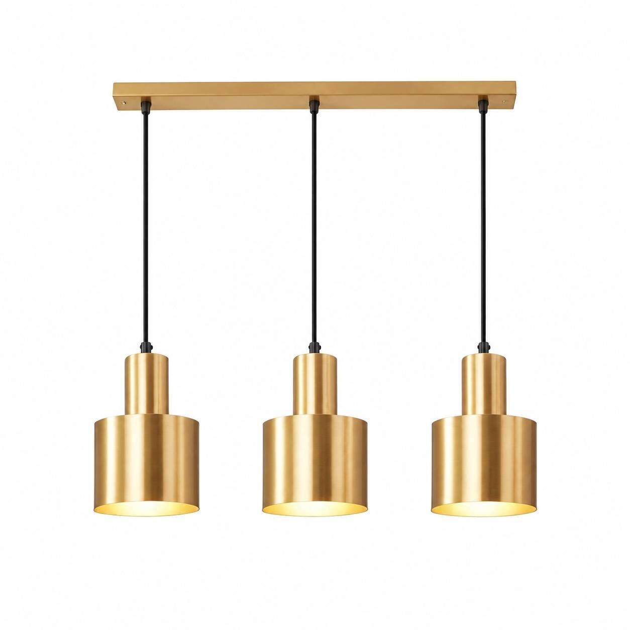 Lustre Moderne Métal Doré 3 Ampoules E27 Pendentif - Image 1